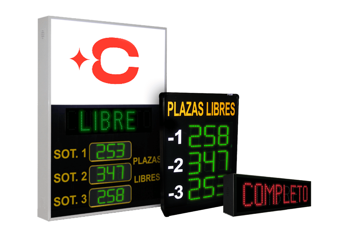 Banderola LED de parking modelo Chicago + Doble Display de texto en parking Gomasa, Madrid